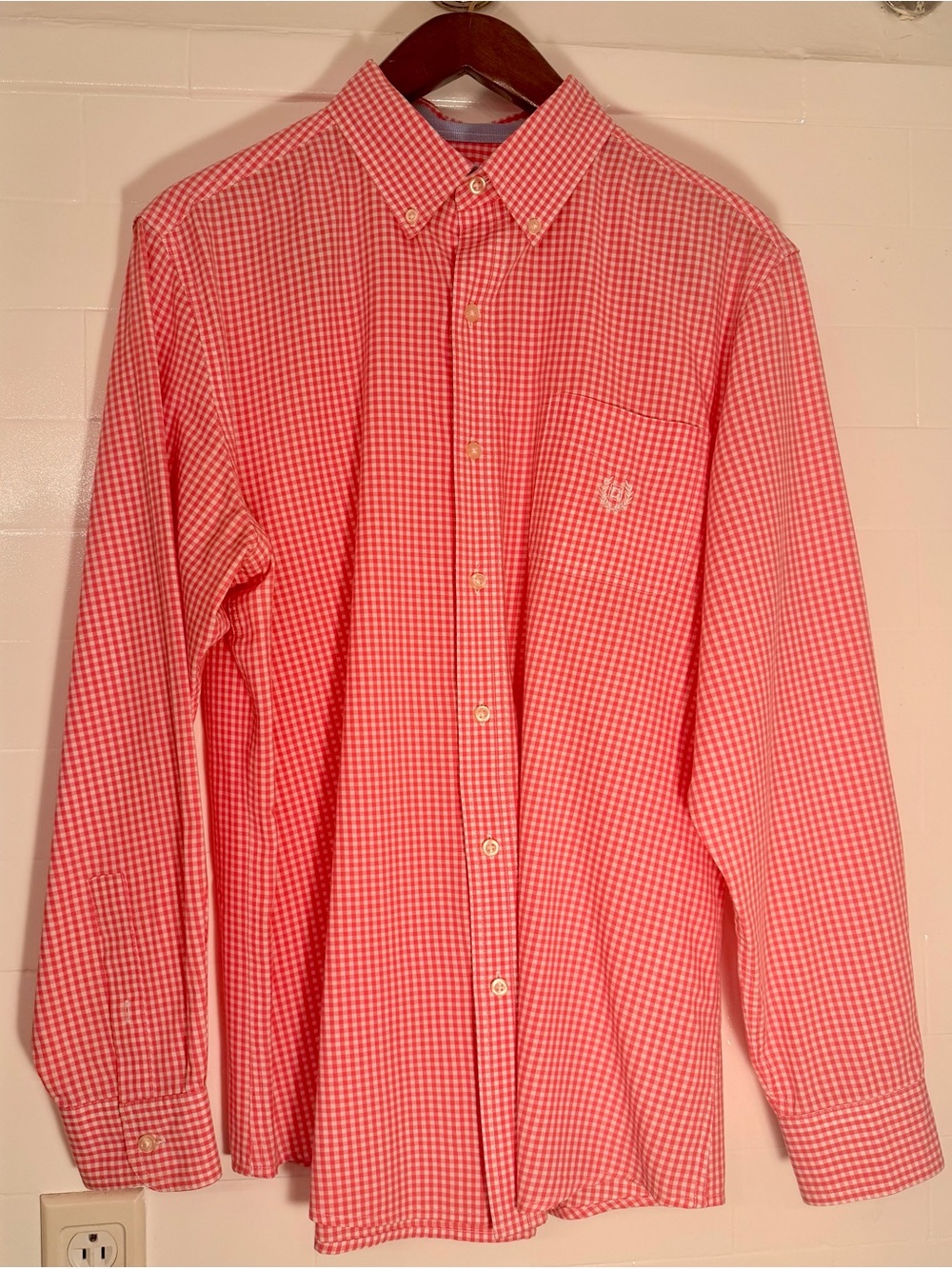 Chaps Pink and White Gingham Button-Down Dress Shirt